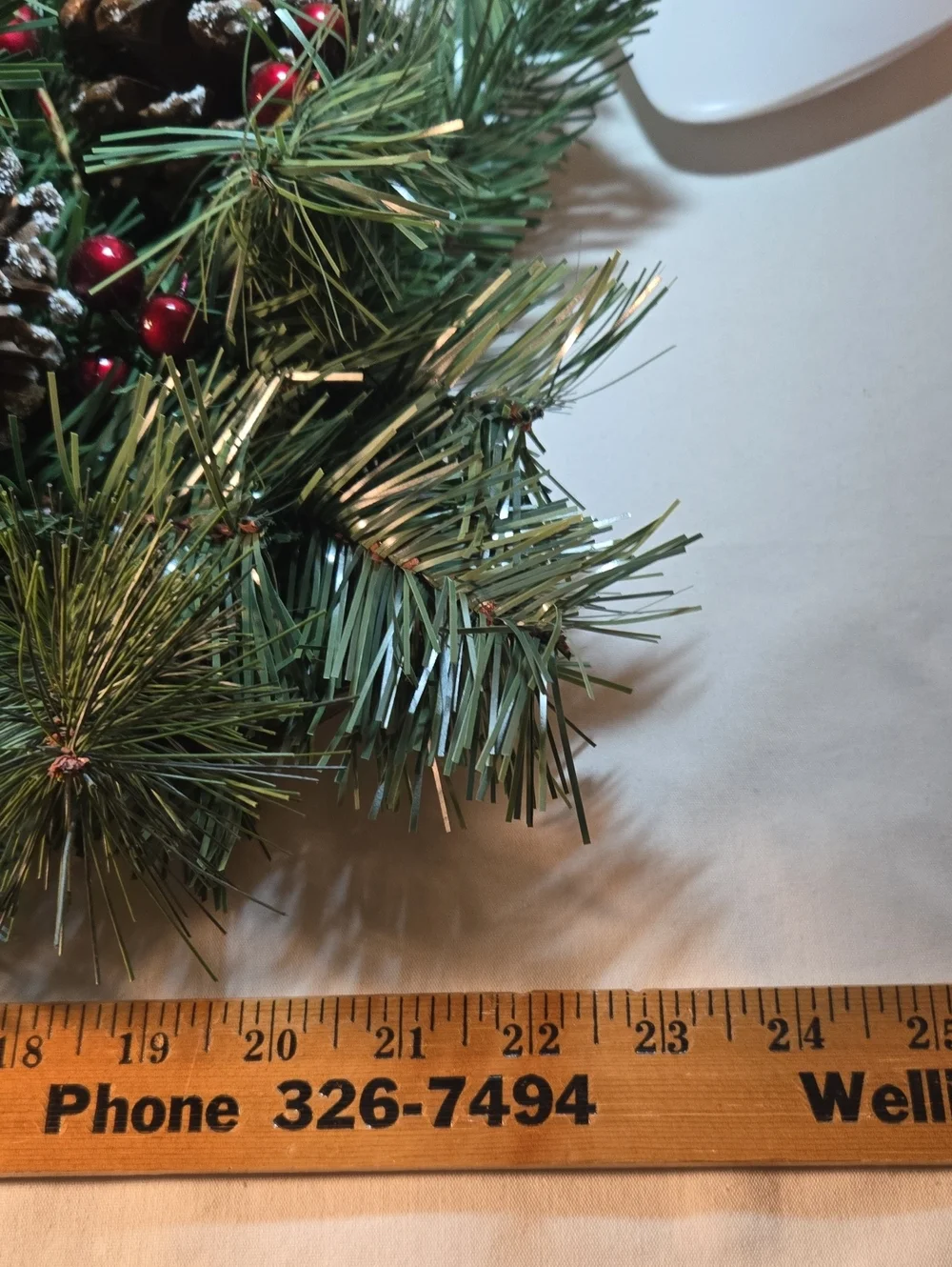 Holiday Pine and Pinecone Garland with Red Berries and Bow - Picture 3 of 3